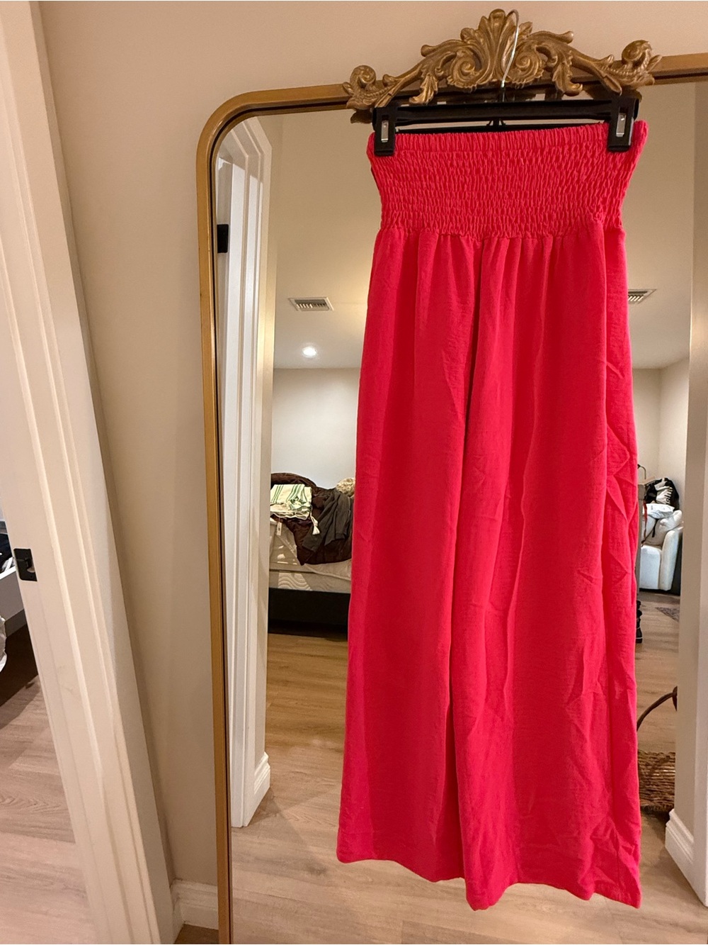 Smocked Waist Maxi Pants - Pink